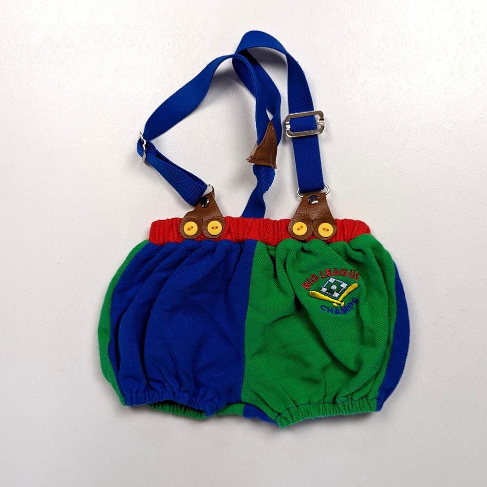 Vintage O Baby Shorts Boys Sz 3-6m Colorblock Suspenders 90s Retro Bubble